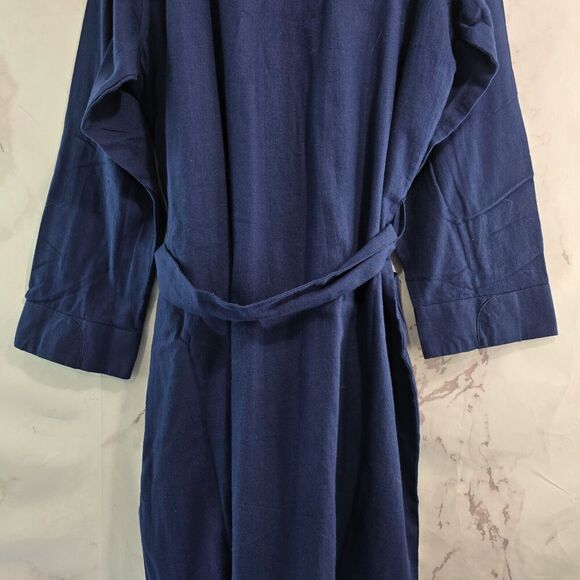Lands End Robe Mens Large Blue Flannel Full Length Bath Lightweight Thermal - Picture 8 of 12